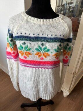 American Eagle White Jegging Sweater Multicolor Snowflake Fair Isle Pattern S